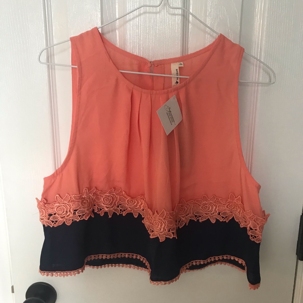 Coral and Navy Crop top
